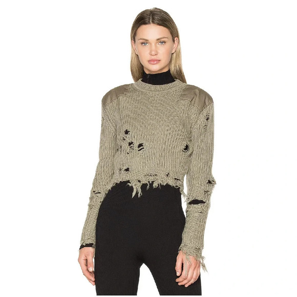 Yeezy Season 3 Destroyed Cropped Patch Sweater Forest - Picture 1 of 7